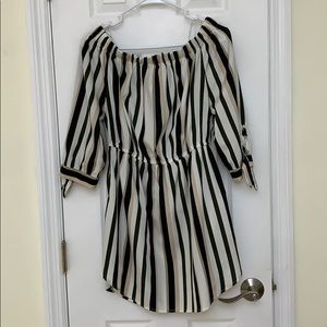 Hint of Blush Stripped Off the Shoulder Dress